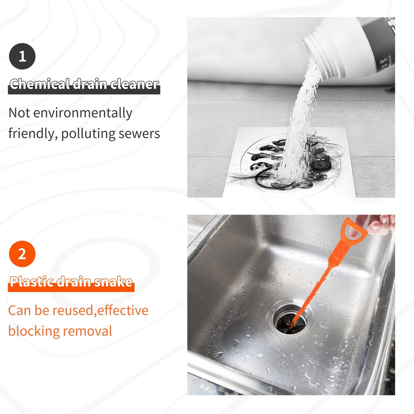 Huryfox Drain Clog Remover Tool- 12 Pack 20 Inch Length Drain Cleaner Sticks for Sink, Pipe and Tub - Plumbing unclogger Tool for Clogged Drains in Shower, Hair Catcher for bathroom, kitchen, Bathtub