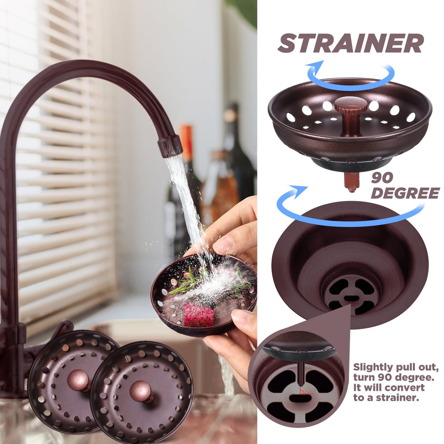 Retisee 2 Pcs Kitchen Sink Stopper Strainer Stainless Steel Drain Strainers for Universal 3-1/2 Inch Kitchen Sink Drain Replacement(Oil Rubbed Bronze)