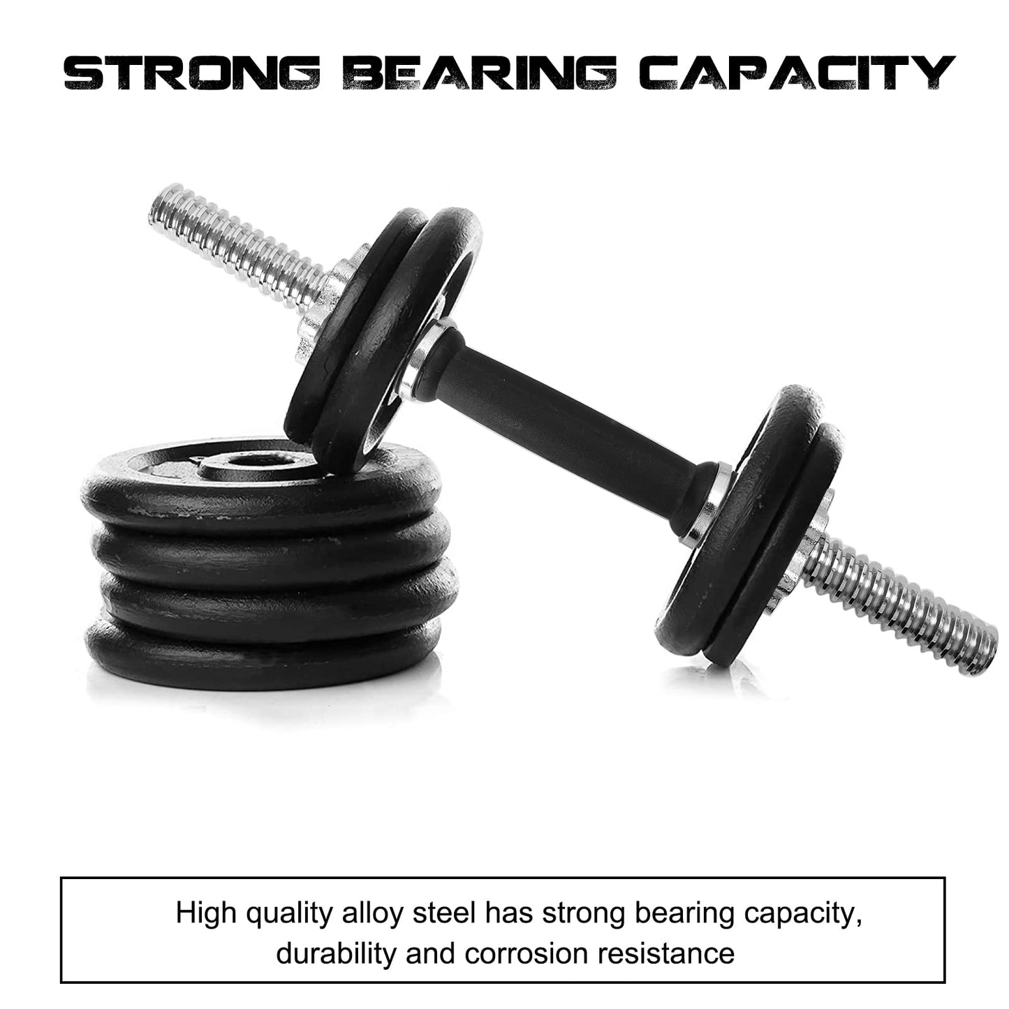 Threaded Dumbbell Rubber Handles 1 Inch Pair, 15.75" Adjustable Dumbbell Bar Handles, Fits Standard Weight Plates with 1” Diameter, for Gym Workouts, Exercise, Weightlifting, Sold in Pair