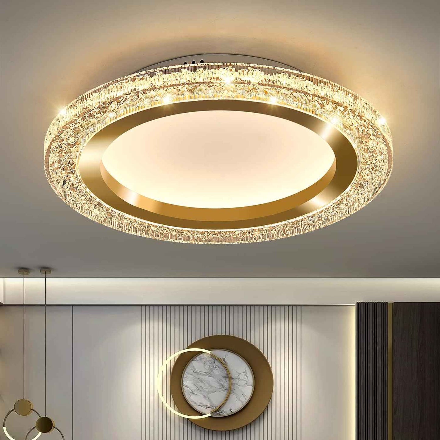 28W Gold LED Flush Mount Ceiling Light - 12" Modern Round Fixture for Bedroom, Kitchen, Bathroom