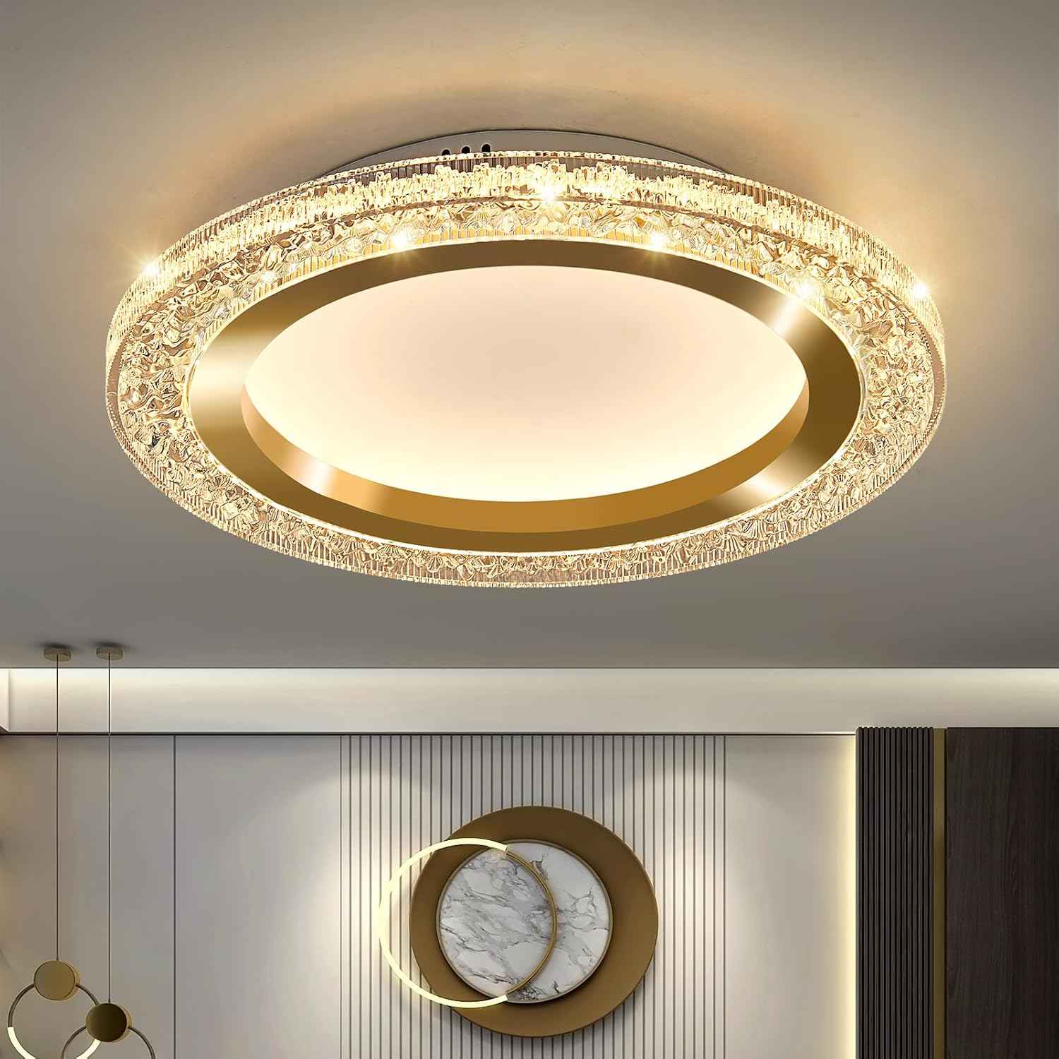 28W Gold LED Flush Mount Ceiling Light - 12" Modern Round Fixture for Bedroom, Kitchen, Bathroom