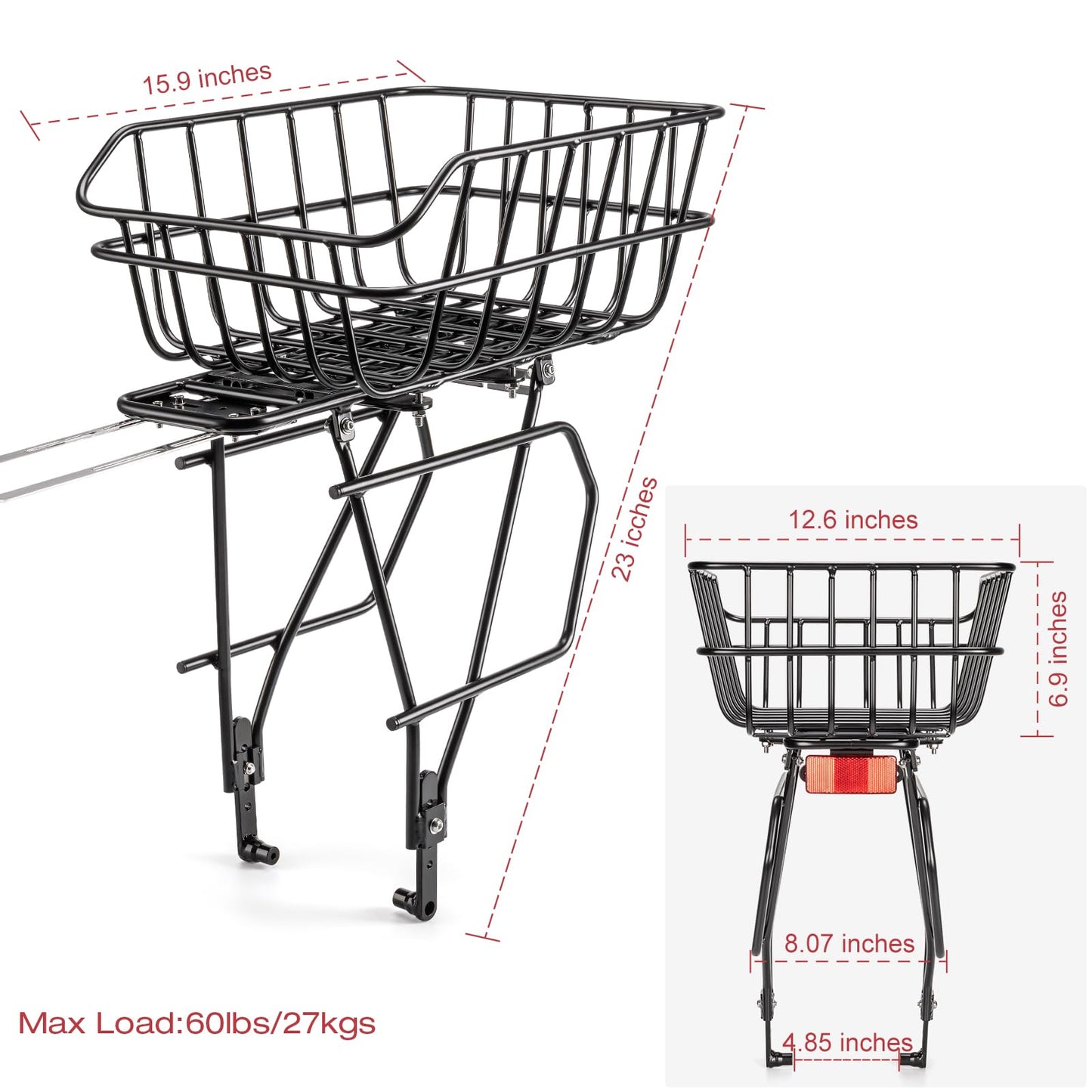 CXWXC Rear Bike Rack with Basket - Bike Cargo Rack for Disc Brake/Non-Disc Brake Mount - Bicycle Pannier Rack, Touring Carrier Rack fit 26”-29” and 700c