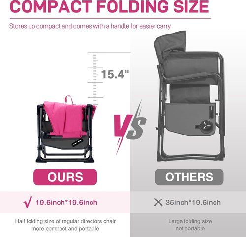 Ever Advanced Camping Directors' Chair - Heavy Duty Folding Chair with Side Table & Pocket | Compact Pink, 400lbs Capacity
