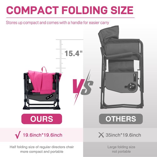 EVER ADVANCED Camping Directors' Chair with Side Table, Portable Folding with Compact Size, Heavy Duty Lawn Chair with Pocket for Camping, Lawn, Sports and Fishing, 400lbs, Pink