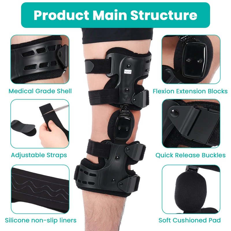 Pryqutia OA Knee Brace for Arthritis Pain Relief, Unloader Knee Brace for Medial & Lateral Compartment Osteoarthritis, Bone on Bone Knee Joint Pain, Degeneration Knees Support (Right)