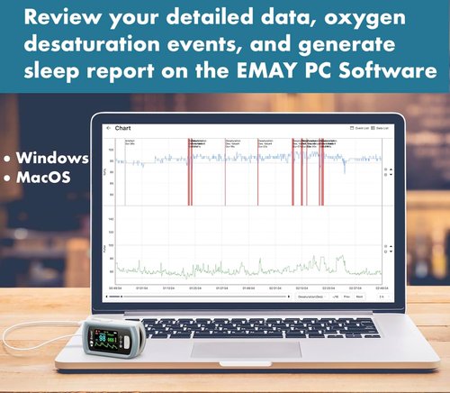 EMAY Sleep Oxygen Monitor - Bluetooth Pulse Oximeter with 72-Hour Memory & App for SpO2 Tracking