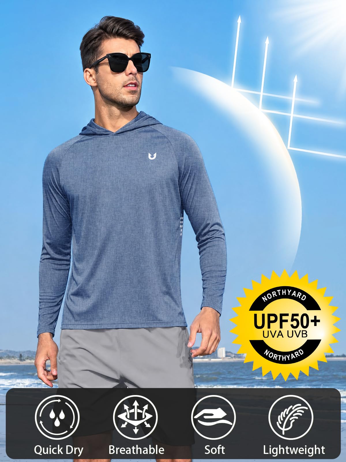 NORTHYARD Men's Fishing Sun Hoodie Long Sleeve UPF 50+ Rash Guard Shirts