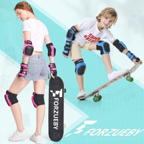 Forzueby Protective Gear Set - Adult & Kids Knee Pads, Elbow Pads, Wrist Guards | 6-in-1 for Skating & Scootering