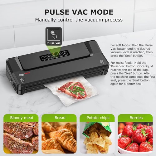Bonsenkitchen Vacuum Sealer Machine - Compact Food Sealer for Meal Prep & Storage | 5 Bags, Black
