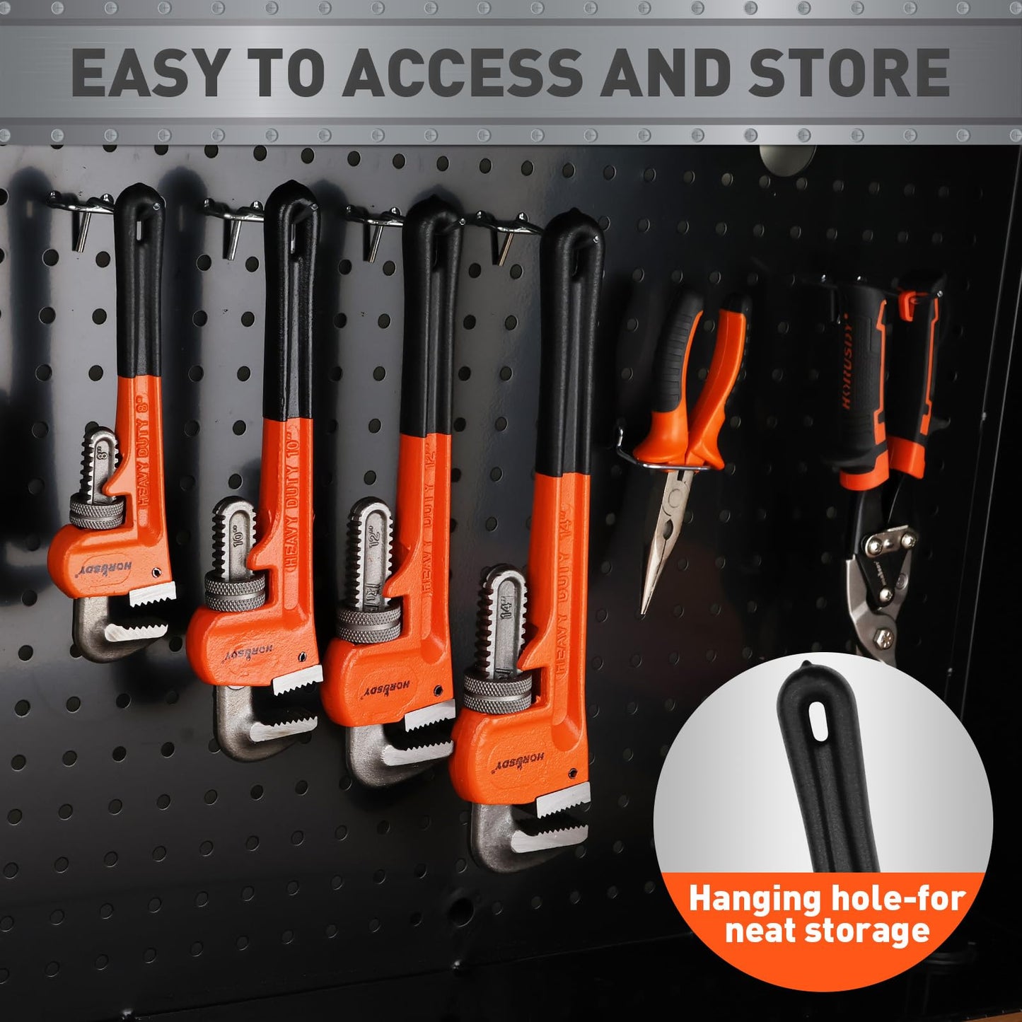 HORUSDY 8-Inch Heavy Duty Straight Pipe Wrench, Quick-Adjust Sturdy Plumbers Wrench with Soft Grip Handle, Straight Jaw Plumbing Tool for Pipe, Household Use, Vehicle Repair