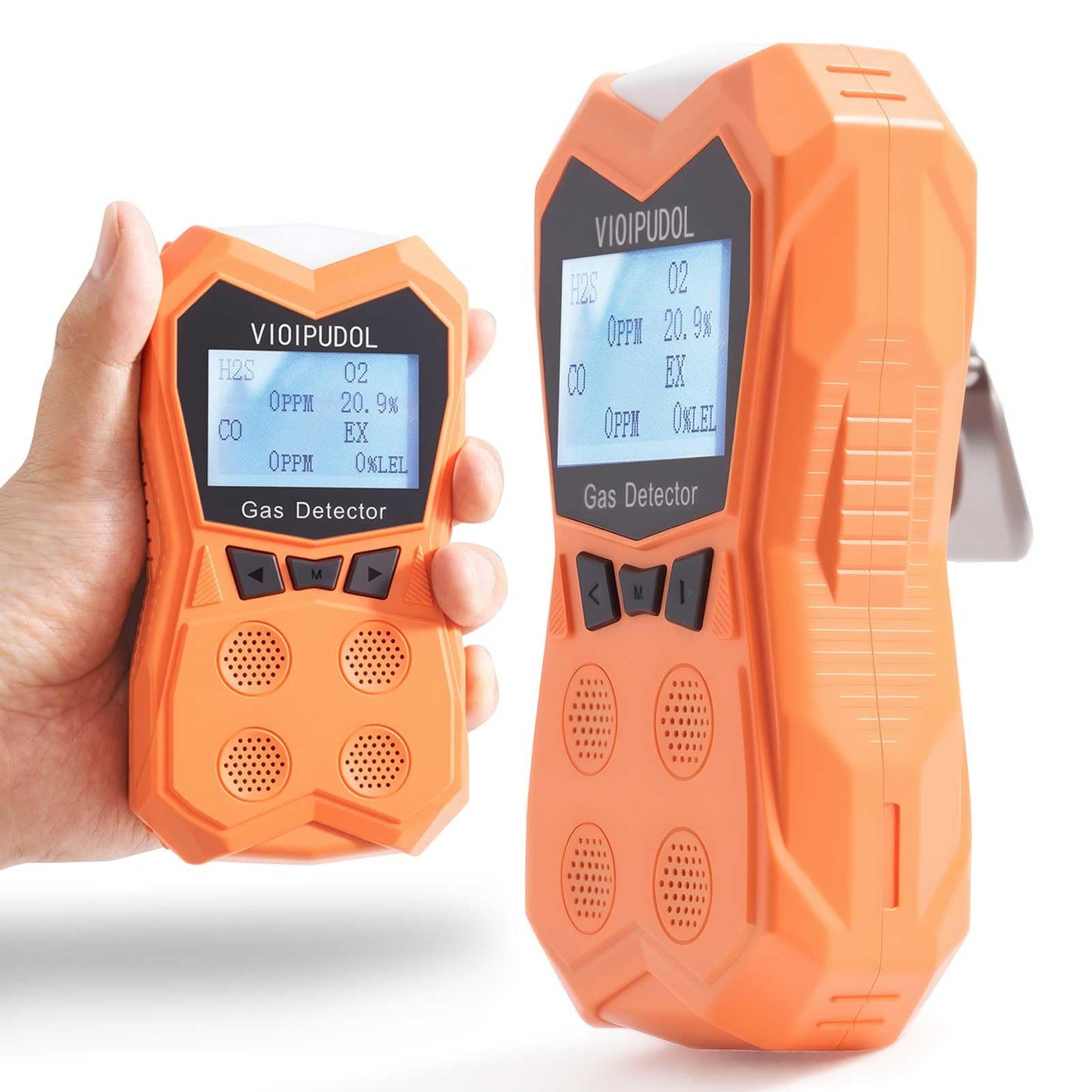 4-Gas Detector, Portable Clip-On CO/H₂S/O₂/LEL Monitor w/Triple Alarm, Data-Log, Explosion-Proof, Industrial Certified – for Plant, Mine, Confined Space, Home Use