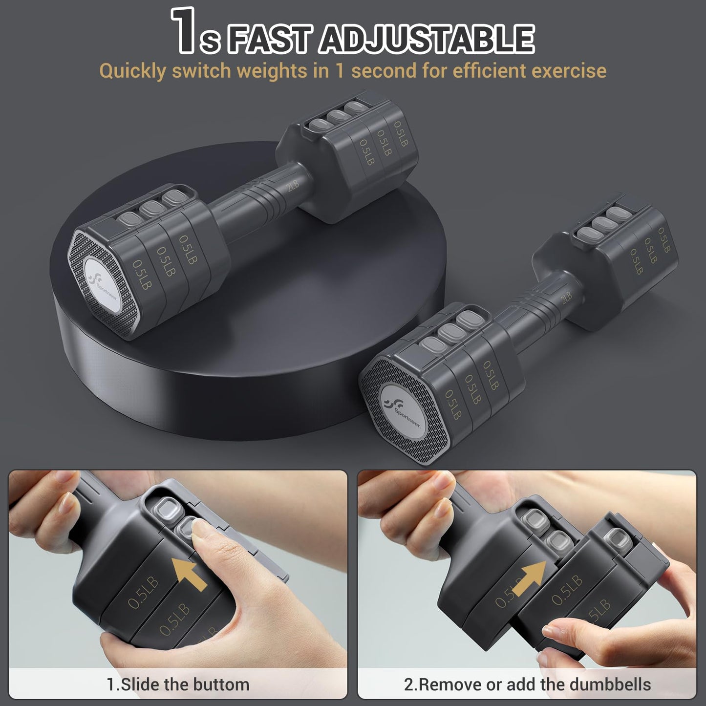 Adjustable Dumbbells Hand Weights Set: Sportneer 4 In 1 Weight Each 2lb 3lb 4lb 5lb Free Weights Dumbbells Set for Women Fast Adjust Dumbbell Set for Men Home Gym Workout Strength Training Exercise
