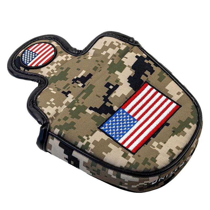 GOOACTION Camo Golf Mallet Putter Head Cover - Magnetic Closure Camouflage Green & USA Flag Design Waterproof PU Leather Protector for Mallet Clubs