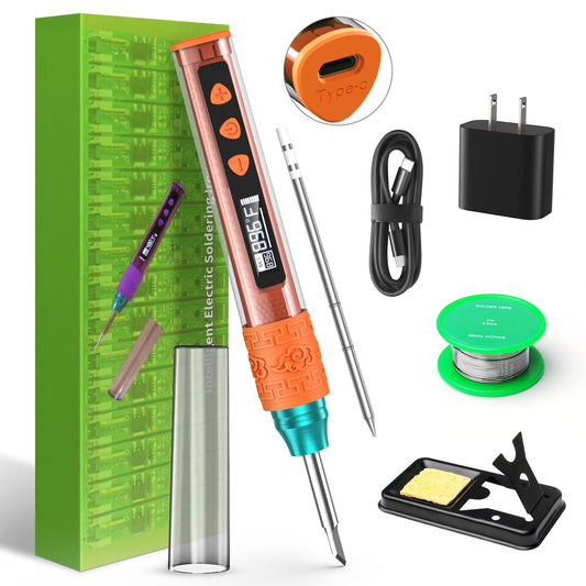 Soldering Iron Kit, Soldering Gun with OLED Digital Display, 8 Seconds Fast Heating 356-896℉ Solder Kit, Auto Sleep, Includes Solder Wire, Stand, T12 Tips for Electronics, Orange(With Power Adapter)