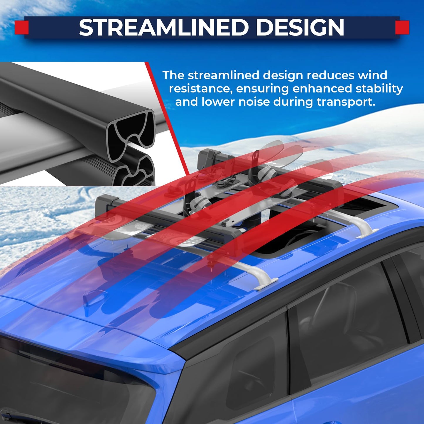 MOSTPLUS Lockable Ski Racks Snowboard Racks CrossBars Rack with Metal Lock and Rubber Padding,Fits 6 Pairs Skis or 4 Snowboards,Universal Fit for Vehicles,Aluminum 30"