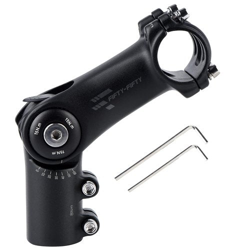 FIFTY-FIFTY Adjustable Alloy Bike Stem, 0-60 Degree Mountain Bike Riser Stem for 1-1/8 Steer Tube 31.8mm Handlebar, Fit for Most Bicycle, Road, MTB, E-MTB with 2 Hex Keys (Black, 110mm)