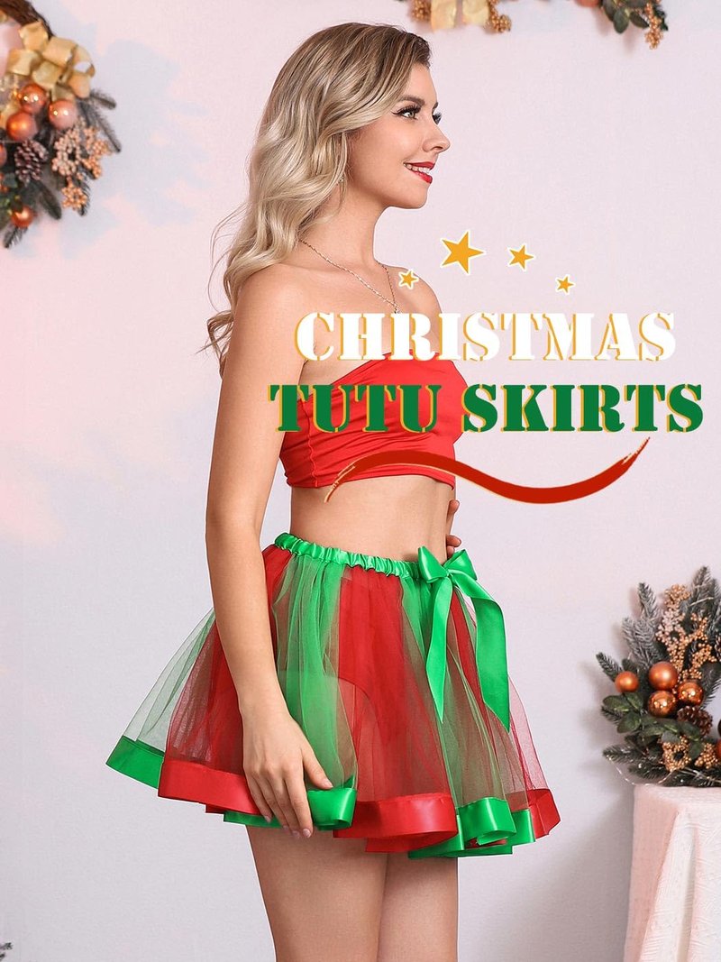 TWINKLEDE Christmas Costume Tutu Skirt Festival Outfit Tulle Skirts Xmas Party Tutus for Women (A Red & Green)