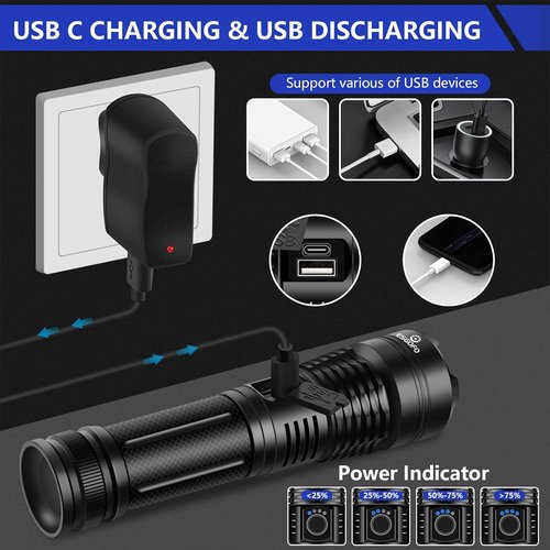 Esgofo High Lumens 100000 Rechargeable Flashlight - Super Bright LED, Waterproof, Ideal for Hiking & Camping