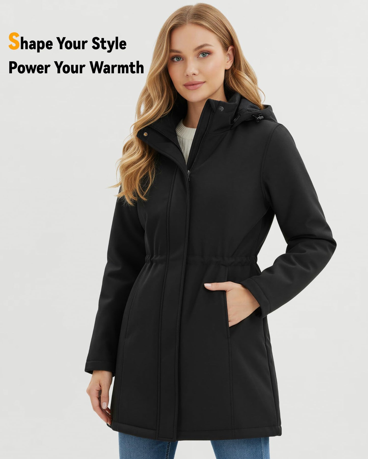 Wulcea Women Heated Jacket Battery Pack Included Rechargeable 12v 7.4v Waterproof Fleece Coat Winter Warm Puffer Clothing Apparel Electric USB Self Soft Shell Thermal Vest Hood Long Rain Parkas