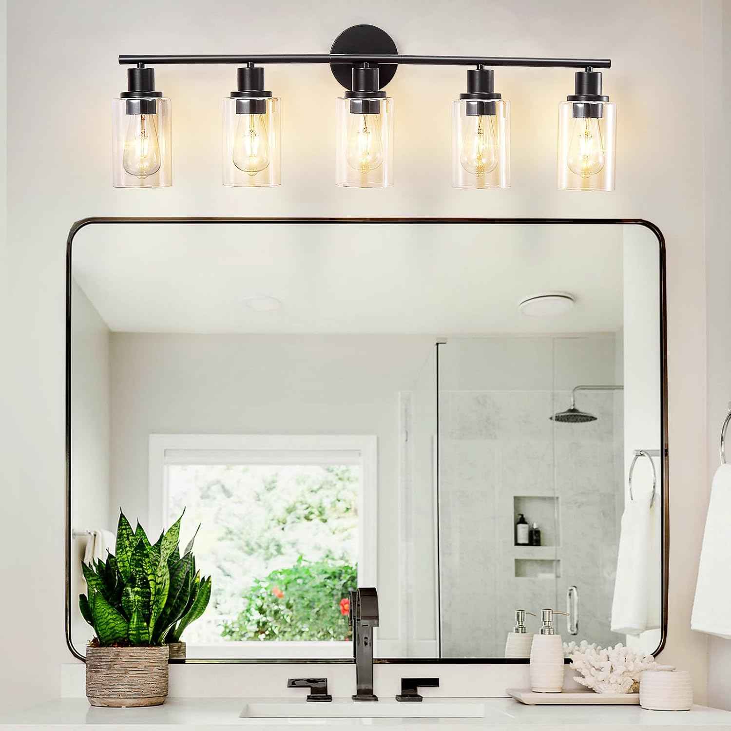 Modern Black 3-Light Bathroom Vanity Light Fixture with Clear Glass Shades - 2 Pack