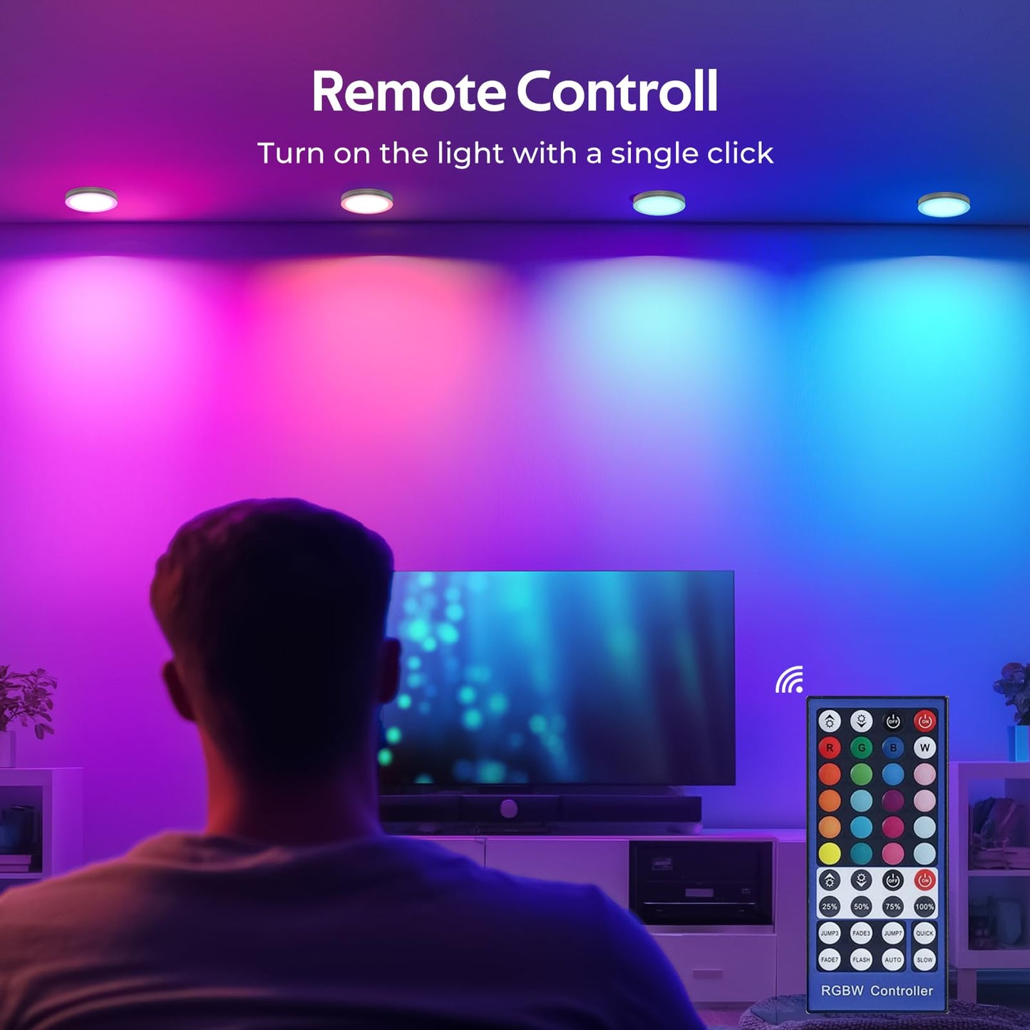 ANTOTEN Under Cabinet Lights, RGBWW Ultra Slim Puck Lighting Kit 12 Pack, Dimmable Counter Showcase Kitchen Lighting Fixtures, Puck Lights with Remote and 12V Plug in Adapter