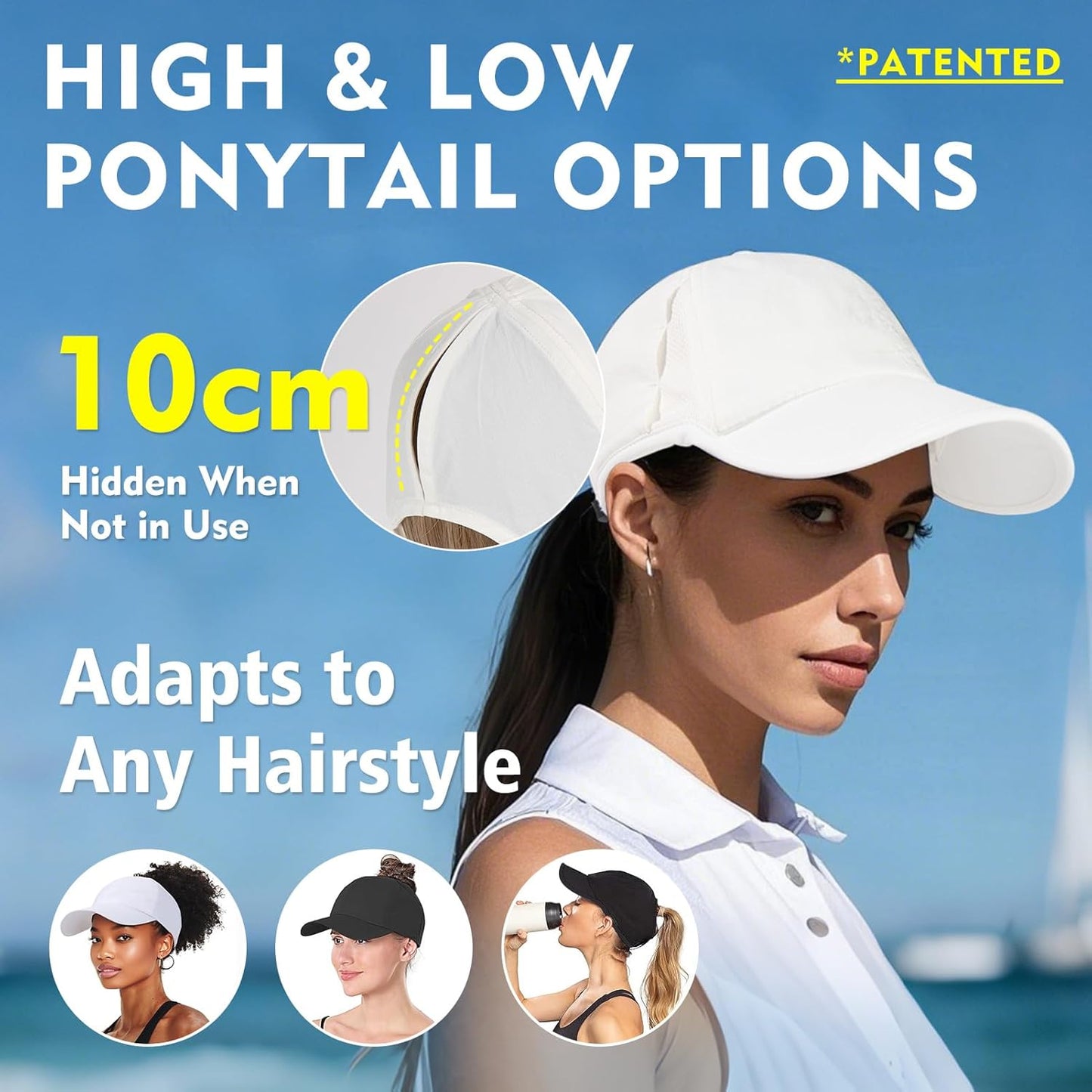 TOP-EX Cooling UV 50 High Ponytail Baseball Cap for Women - Breathable Design for Running & Golf | S/M Size