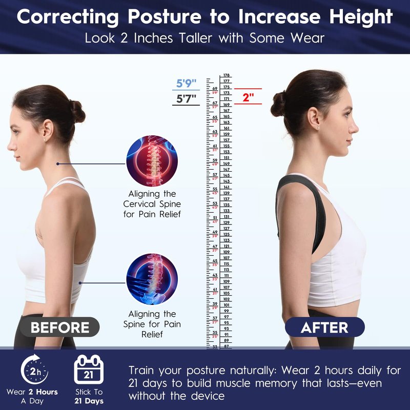 Aokyoo Back Brace Posture Corrector for Men - Bionic System Upper Back Support Shoulder Posture Brace for Women, Newly Adjustable Back Straightener Neck Pain Relief 004-L