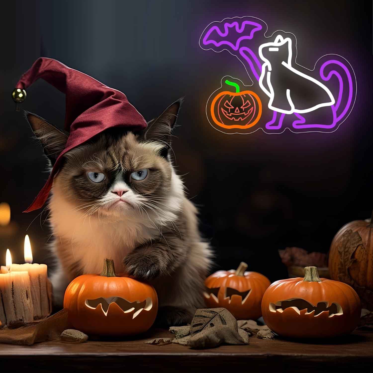 Halloween Neon Sign for Wall Decor Dimmable Ghost Cat Neon Light USB Powered Pumpkin Neon Sign Happy Halloween Neon Light for Bedroom Men Cave Home Halloween Party