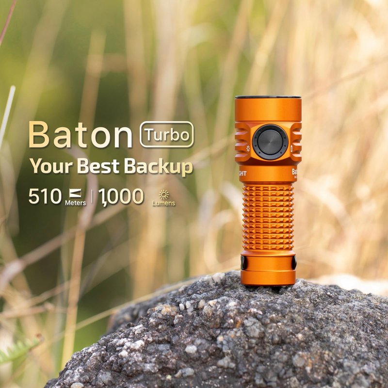 OLIGHT BatonTurbo EDC Flashlight Rechargeable with Magnetic Charging Cable, 1000 Lumens Powerful LED Light 510 Meters Long Throw, 5 Modes, IPX8 Waterproof Light for Camping, Hiking (Orange)