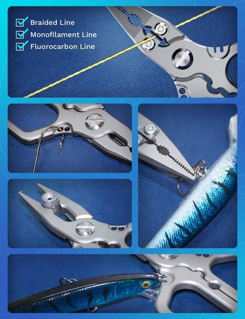 HOOK-EZE Fishing Pliers - Saltwater Resistant Scissors & Tungsten Cutters | Knot Tying Tool with Lanyard