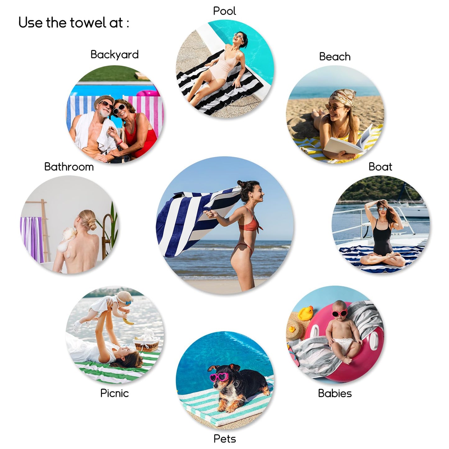 cabanana Large Oversized Beach Towel - 35 x 70 Inch Cotton Pool Towel, Royal Blue Striped Soft Cabana Swim Towel