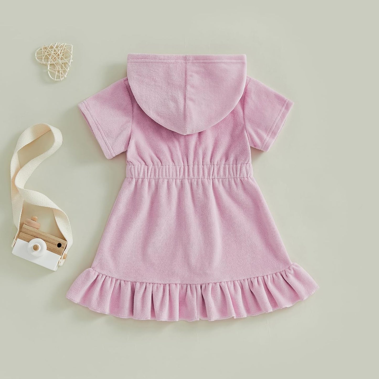 Multitrust Toddler Girls Terry Swim Cover-Up - Ruffled Hooded Bathing Suit in Pink | Elastic Waist