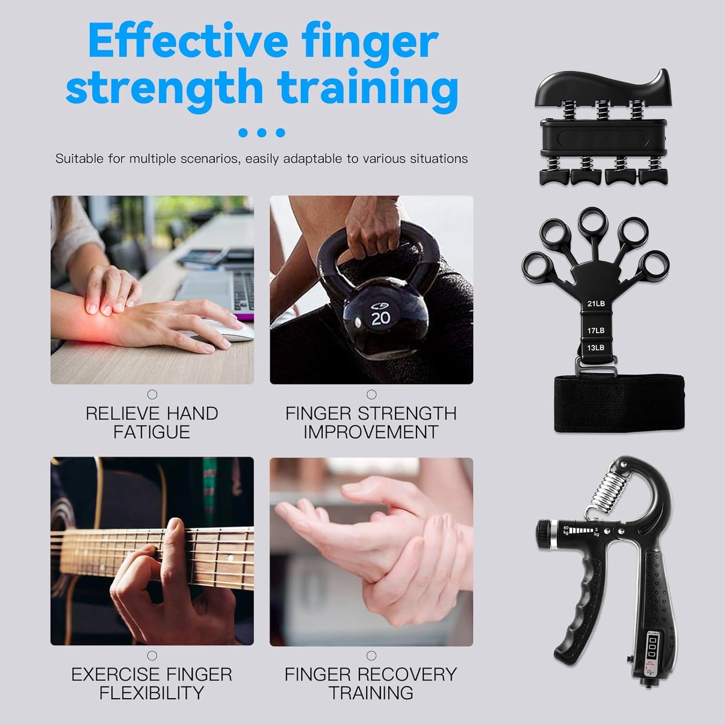 Skiennix 7PCS Grip Strength Trainer Kit - Adjustable Forearm Grips & Finger Stretchers | Hand Training Tools