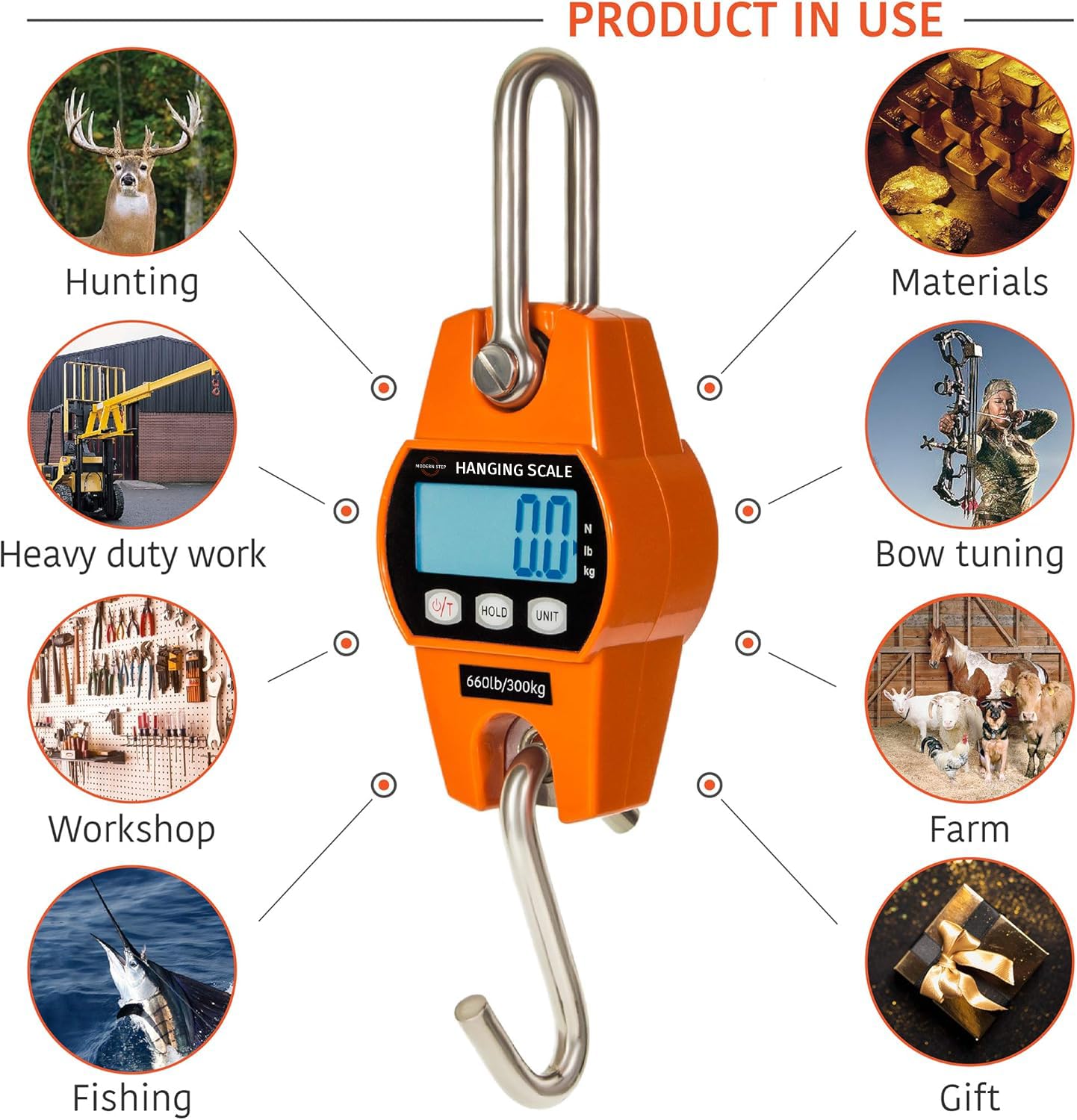 Skiennix Digital Hanging Scale - 660 LB Heavy Duty Waterproof Fish Scale | Portable Crane Scale for Luggage & Hunting