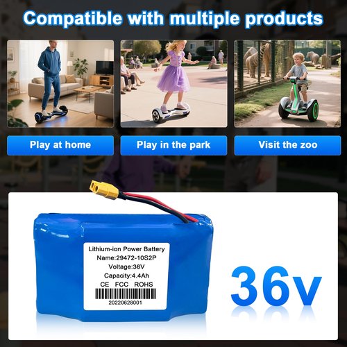 Haotermai 36V Hoverboard Battery Replacement, 4400mAh Rechargeable Li-ion Battery Pack for 36V Electric Scooters & Self-Balancing Boards - Compatible for Most Hoverboard Models Without Axle (10S2P)