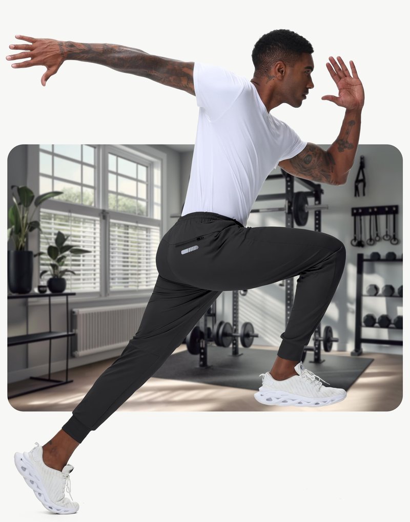 JWM Regular/Tall Mens Athletic Joggers Lightweight Workout Running Gym Training Pants Tapered Sweatpant with 3 Zipper Pockets