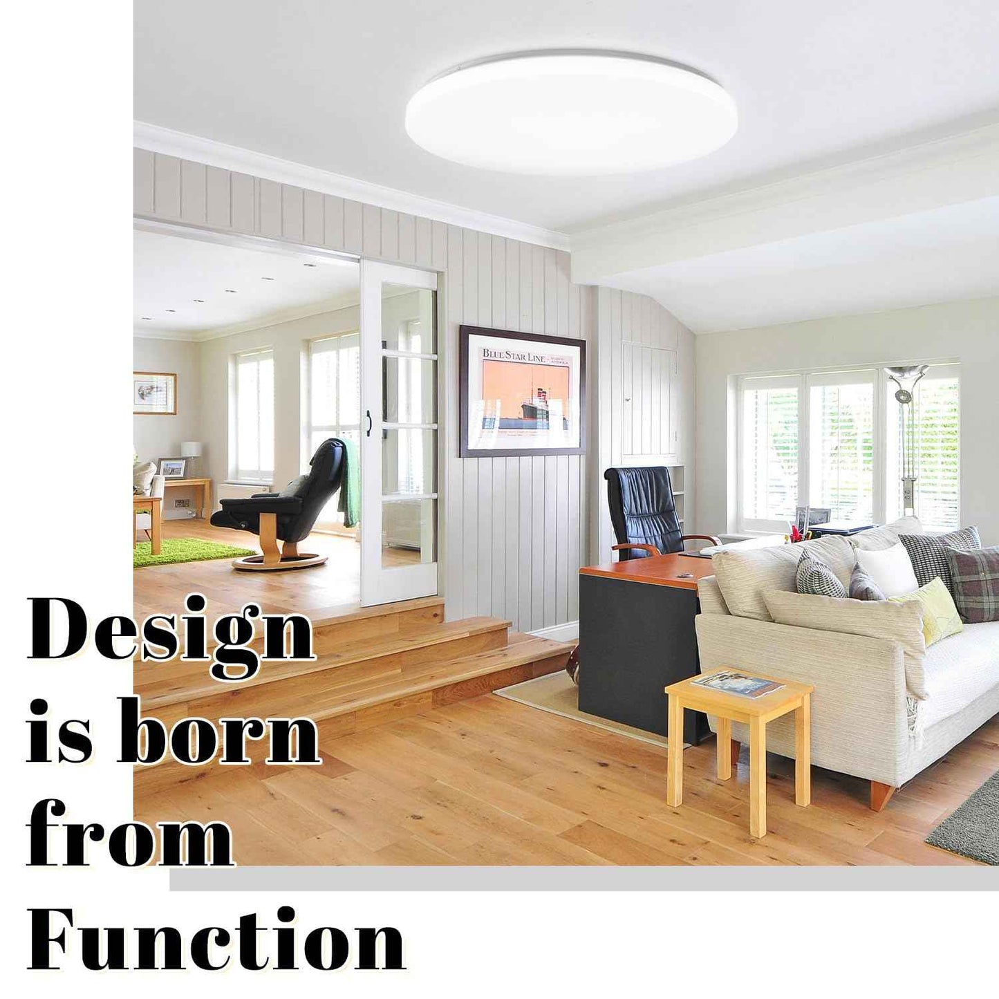 Hamilyeah 24 inch Flush Mount Ceiling Light Fixture, Drum Light Fixture Ceiling Mount 48W 5000K, Simple LED Close to Ceiling Lighting Fixture Round for Living Room, Bedroom, Kitchen