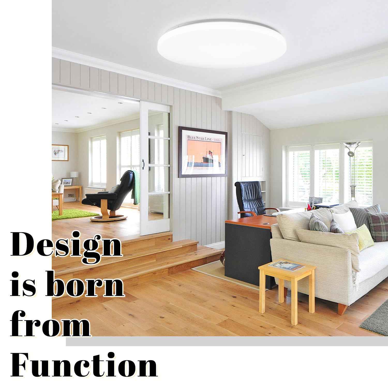 Hamilyeah 24 inch Flush Mount Ceiling Light Fixture, Drum Light Fixture Ceiling Mount 48W 5000K, Simple LED Close to Ceiling Lighting Fixture Round for Living Room, Bedroom, Kitchen