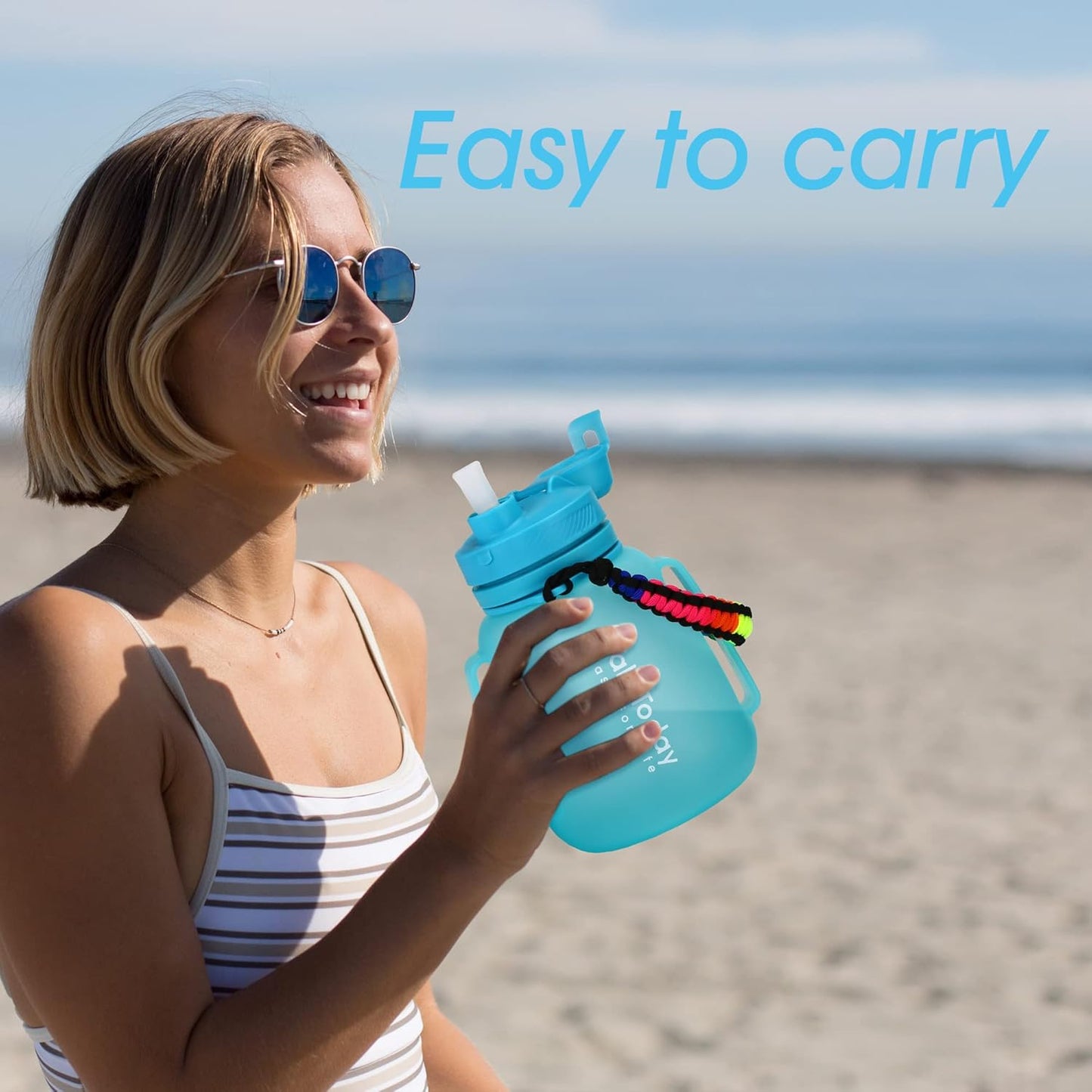TakeToday Collapsible Water Bottle - 40 OZ Motivational Jug with Straw | Leakproof Silicone for Yoga & Camping