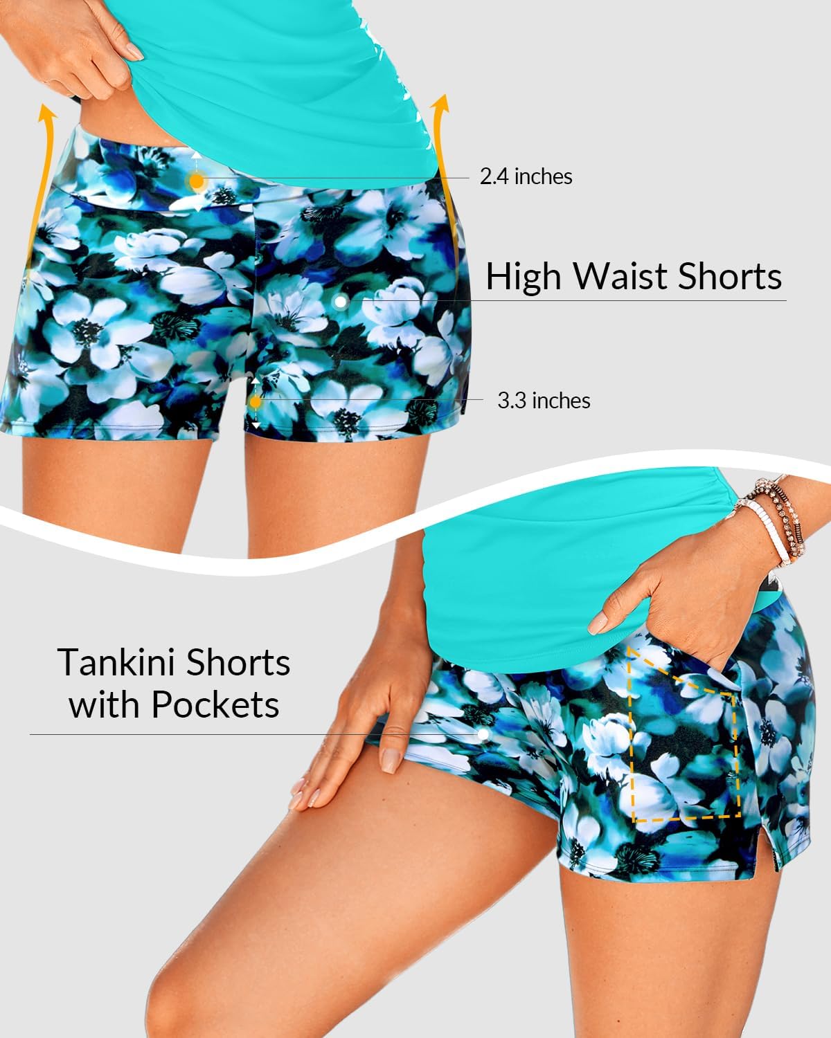 Regine Switzerland Tankini Two Piece Swimsuit - Tummy Control with Pockets & V-Wire Boy Shorts