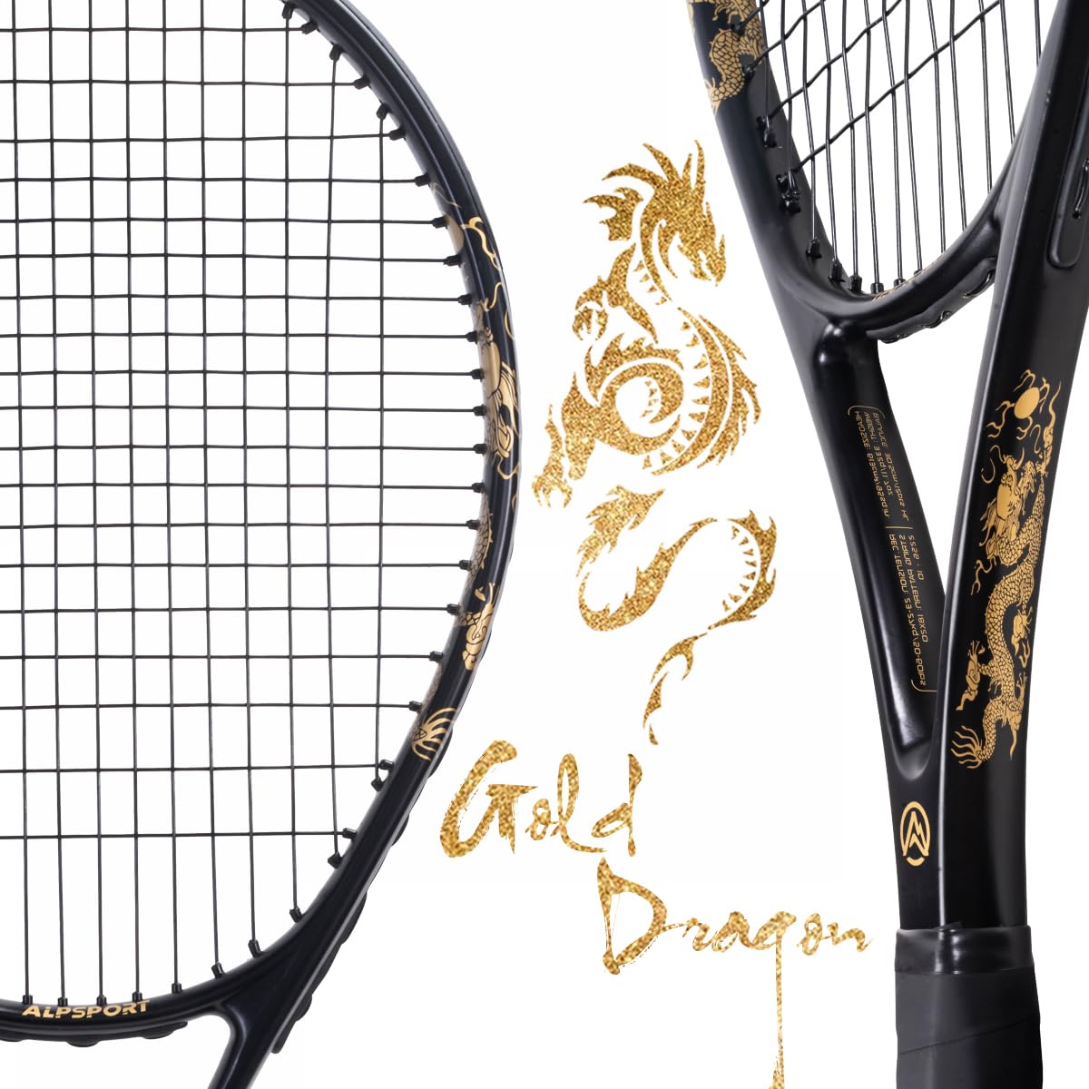 ALPSPORT JL Golden Dragon Pattern Tennis Racket for Adults 27 inch, Durable Pre-Strung Racquet with 1 Tennis Bag and 2 Tennis Balls, Outdoor Recreational Sport for Beginner Playing