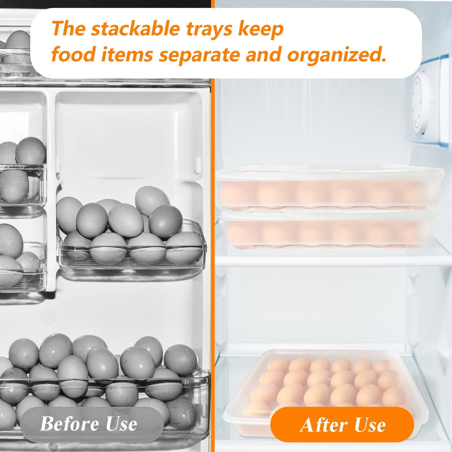 Qyyiguf 2 Pack Deviled Egg Containers with Lid,Clear Portable Storage Carrier Egg Holder,Stackable Plastic Egg Tray Carrier for Fridge,Kitchen,Keep Fresh(48 Eggs)
