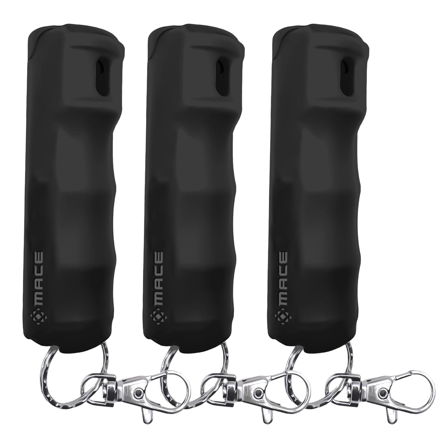 Mace Pepper Spray - 3-Pack Clip On Hard Case Model, 0.42 oz, 12 Feet Range, Max Police Strength, Long Lasting UV Dye, Flip Top Safety Cap, Self Defense Pepper Spray for Women & Men - Black
