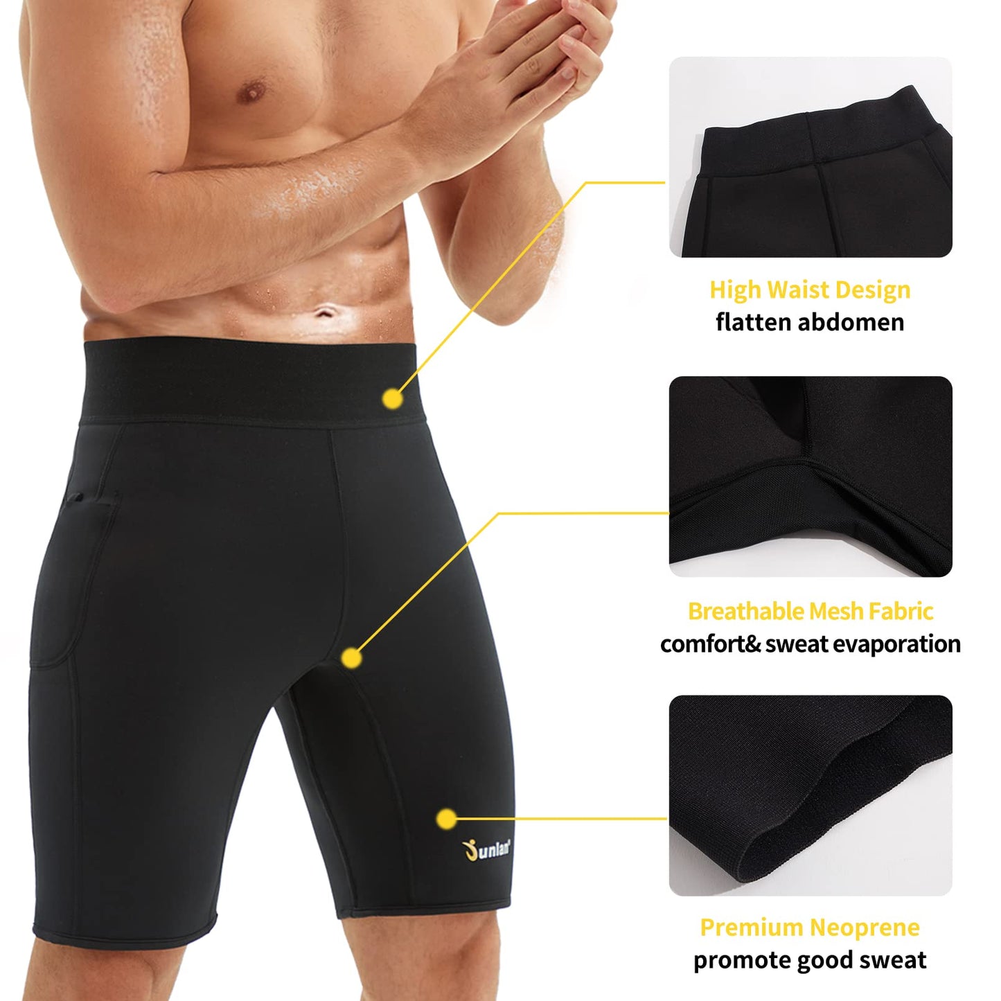 Junlan Sweat Shorts for Men Sauna Suit Mens Body Shaper Sweat Sauna Neoprene Shorts(Black, X-Large)