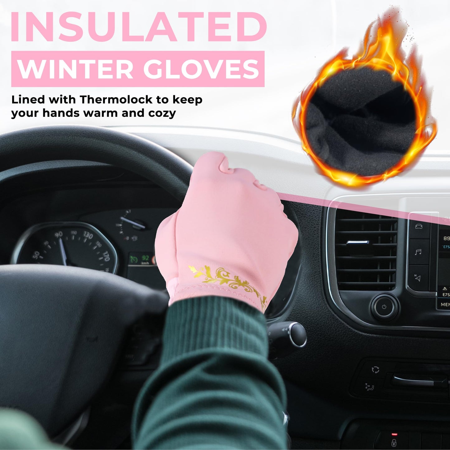 HANDLANDY Women Winter Running Gloves, Windproof Water-Resistant Touchscreen Gloves with Lightweight Thermal Liner for Cycling, Driving, Hiking & Cold Weather Activities(Pink, Medium)