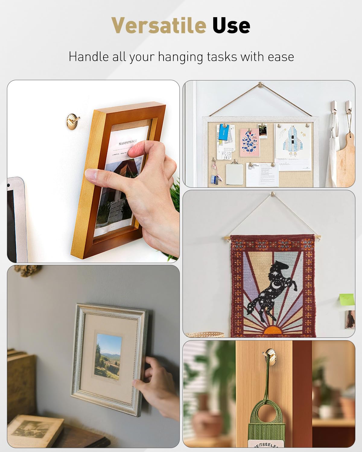 Uniclife 80 Pcs Picture Hangers, Picture Hanging Kit, 4 Size Picture Hanging Hooks, Picture Hanging Nails, Long Picture Hooks for Photo Frame Art Mirror and Décor, Gold