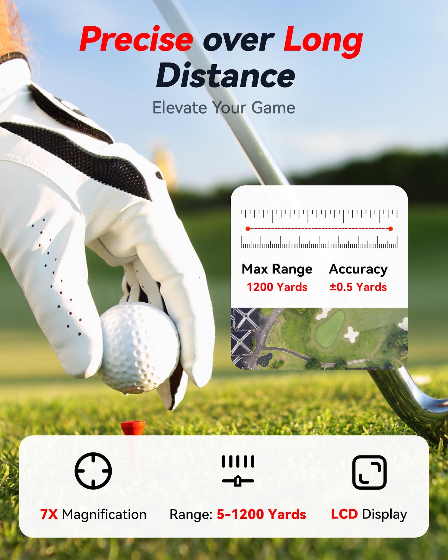 REDTIGER Golf Rangefinder, 7X Magnification 1200 Yards Laser Range Finder with Slope, Built-in Magnetic Bracket, Flag Pole Locking Vibration＆Rechargeable, GolfVue Series 1 pro
