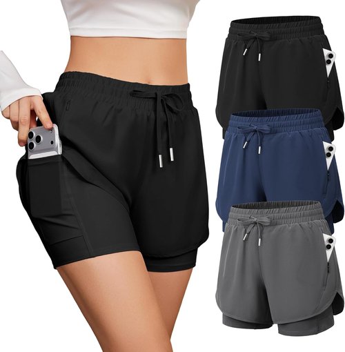CE' CERDR Women's 2-in-1 High Waisted Running Shorts - Athletic Gym & Yoga Shorts with 4 Pockets
