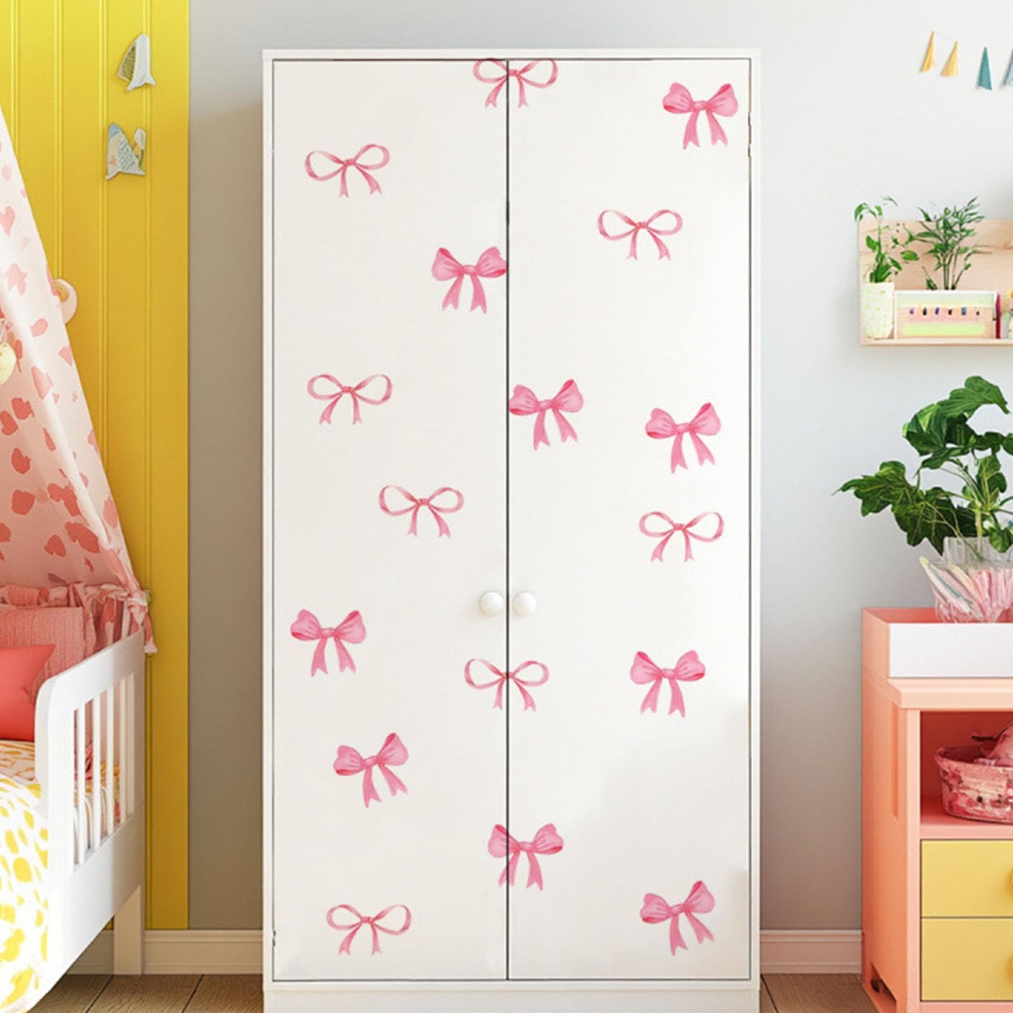 Arawat 8Sheet/80pcs Pink Bowtie Wall Stickers and Decals for Bedroom and Bathroom Bow Room and Wall Decor Coquette Room Decor for Bedroom Bow Sticker