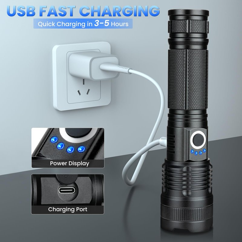 18FTRabbit Rechargeable LED Flashlights High Lumens 2 Packs, 99,000 Lumens Super Bright Flashlight, Adjustable Handheld Flashlight with 5 Modes, Brightest Waterproof Flash Light for Home Camping
